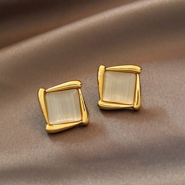 Cat's Eye Flower Earrings High Sense Opal Square Triangle Geometry Earrings - Image 3