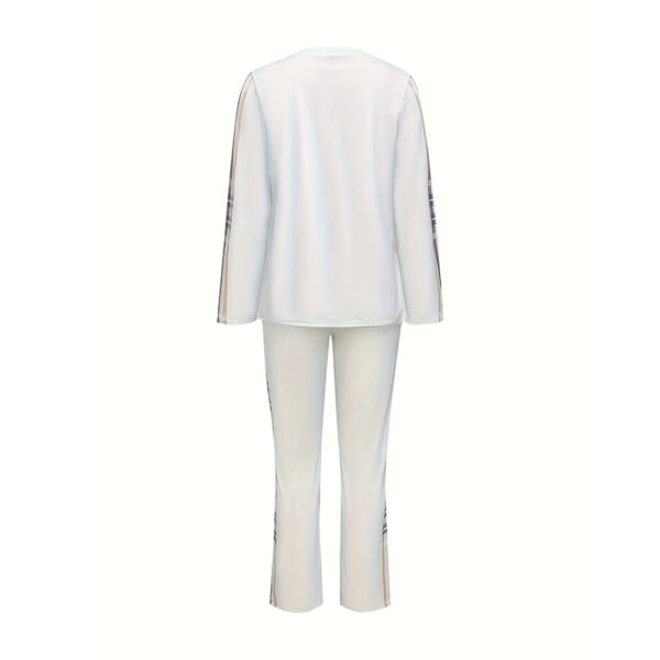 Women's Printed Casual Lounge Set - Long Sleeve Top & Pants With Side Pattern, Comfortable For Spring&Fall - Image 2