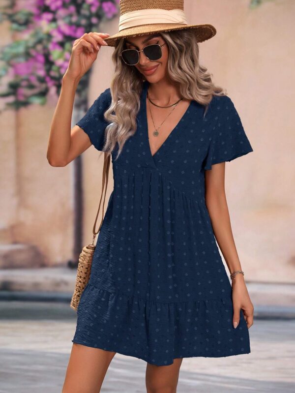 Dot Butterfly Sleeve Ruffle Hem Smock Dress - Image 5