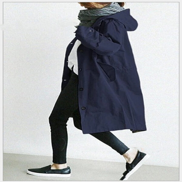 Women Windbreaker Jacket Casual Loose Button Pockets Hooded Quick Dry Windproof Waterproof Clothes For Outdoor Hiking Camping - Image 3
