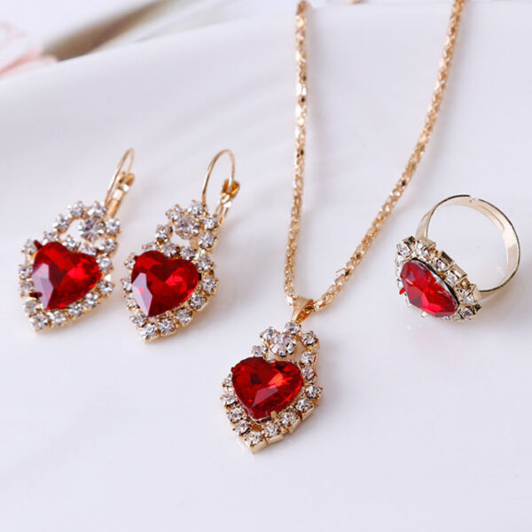 Water drop rhinestone necklace earrings ring set - Image 5