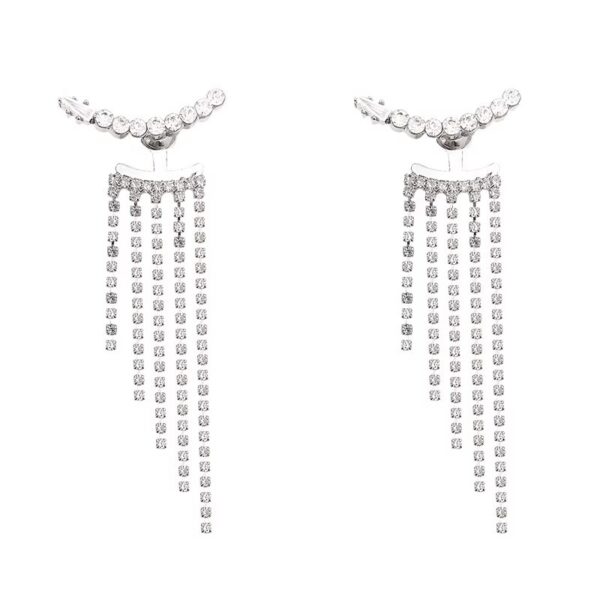 Sterling Silver Needle Sparkling Long Fringed Zircon Earrings - Image 8