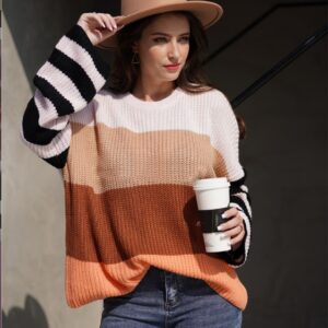 Women's Color Stitching Knit Pullover Loose Sweater