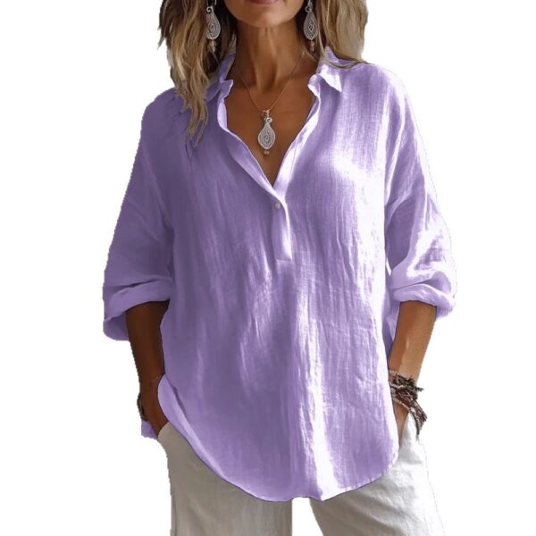Fashion Long-sleeved Lapel Pullover Shirt Casual Loose Solid Color T-shirt Tops Women's Clothing - Image 6